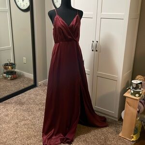 Maroon full length dress with straps. Never worn